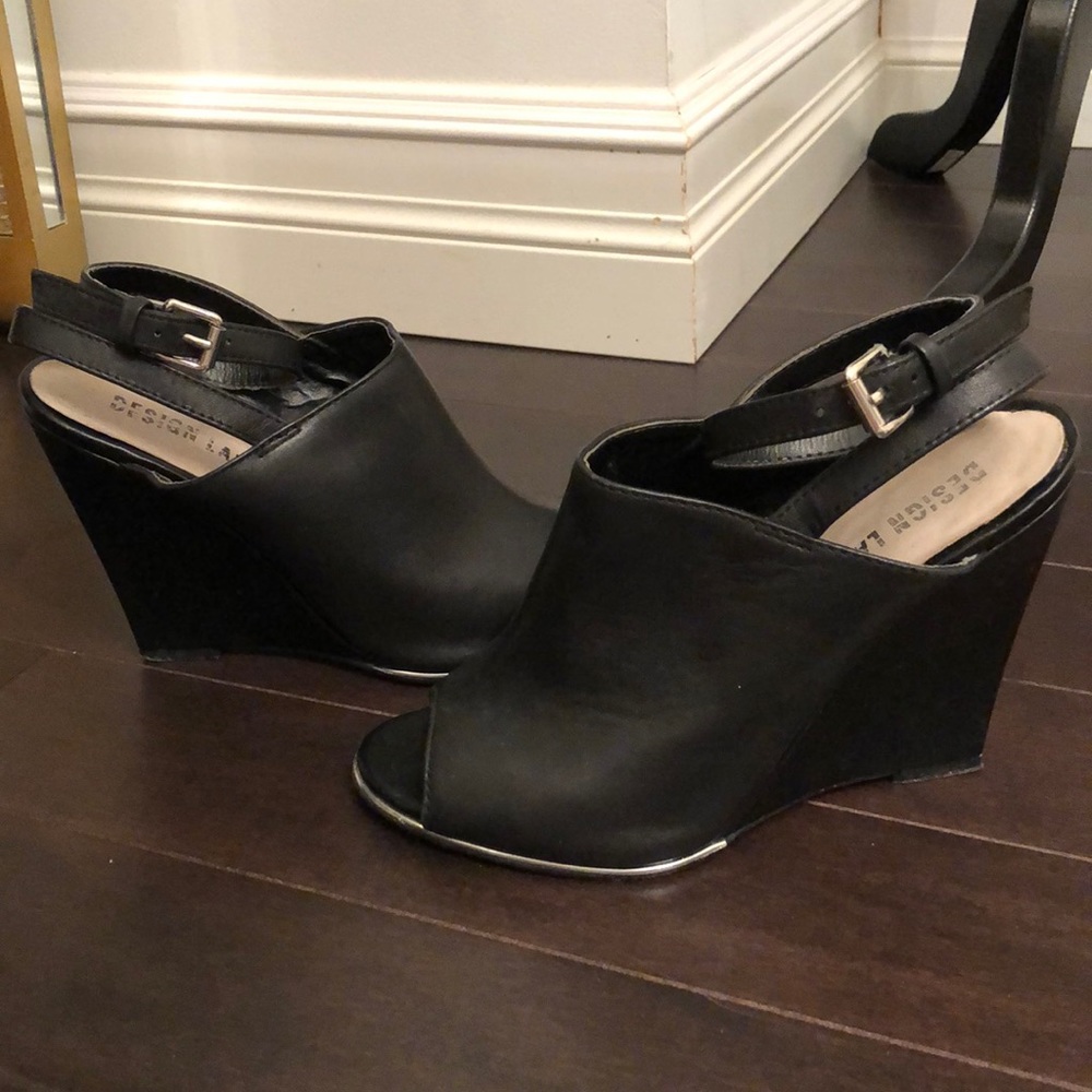Design Lab Leather Wedge Peep Toe Ankle Strap